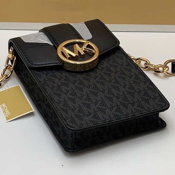 NWT MICHAEL KORS CARMEN SMALL NORTH SOUTH PHONE XBODY BLACK SIGNATURE COLOR - Picture 4 of 14